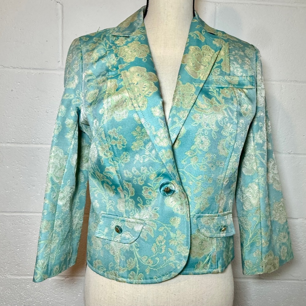 ECI GIRL NEW YORK Mint and Gold Brocade Style Blazer